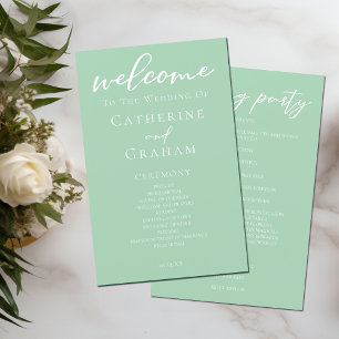 Chic Mint Green Typography Spring Wedding Program