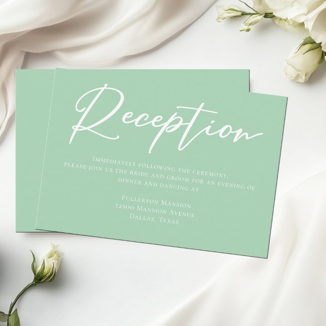 Chic Mint Green Typography Wedding Reception Enclosure Card (Creator Uploaded)