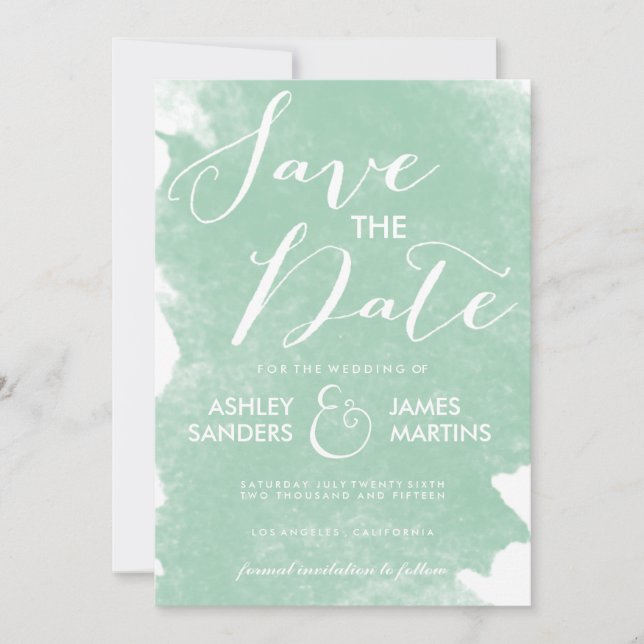 CHIC MINT GREEN WATERCOLOR SAVE THE DATE (Front)