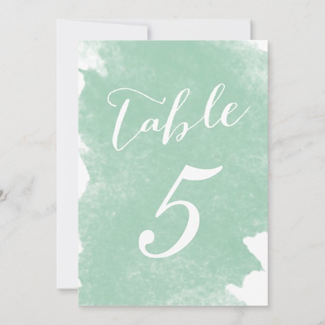 CHIC MINT GREEN WATERCOLOR TABLE NUMBER CARDS (Front)