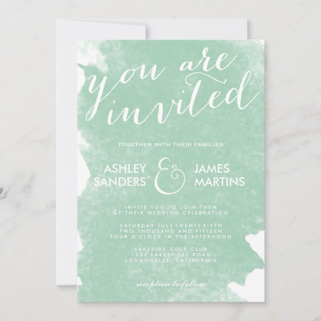CHIC MINT GREEN WATERCOLOR WEDDING INVITATION (Front)