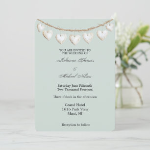 Chic Mint Green White Hearts Wedding Invitation