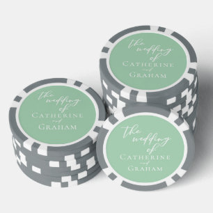 Chic Mint Green White Personalised Wedding Poker Chips