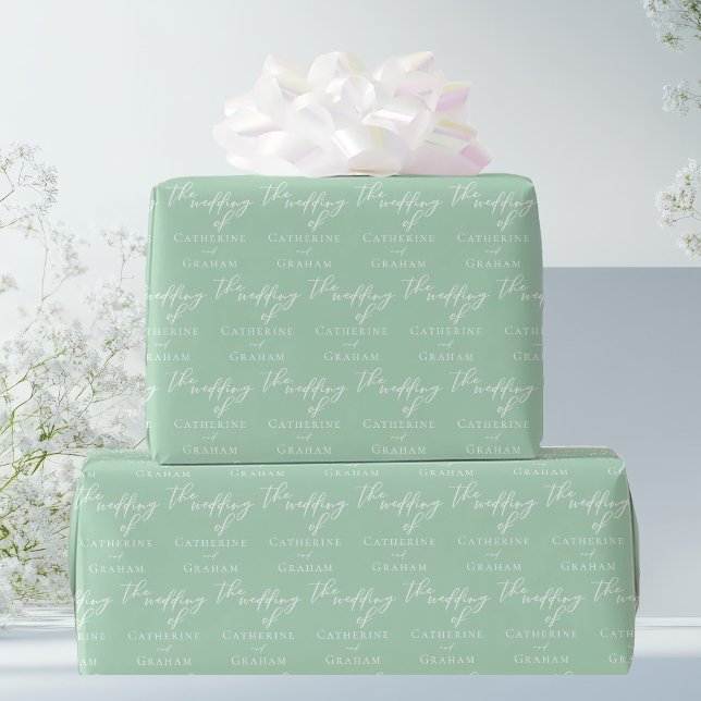 Chic Mint Green White Personalised Wedding Wrapping Paper (Creator Uploaded)