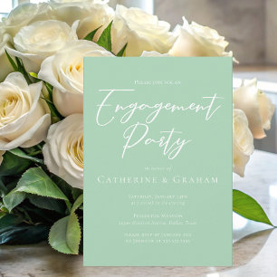Chic Mint Green White Script Engagement Party Invitation