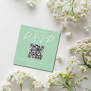 Chic Mint Green White Script Wedding QR Code RSVP Enclosure Card