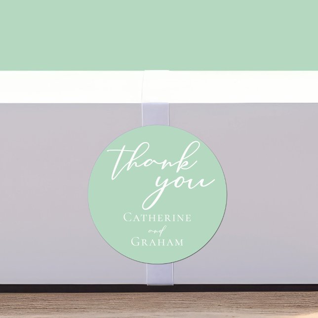 Chic Mint Green White Typography Custom Wedding Classic Round Sticker (Creator Uploaded)