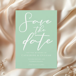 Chic Mint Green White Typography Spring Save The Date