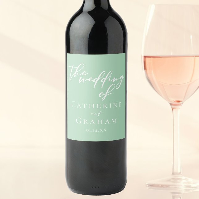 Chic Mint Green White Typography Spring Wedding Wine Label (Creator Uploaded)