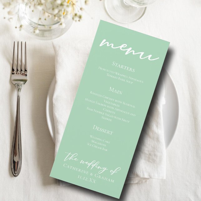 Chic Mint Green White Typography Wedding Dinner Menu (Creator Uploaded)