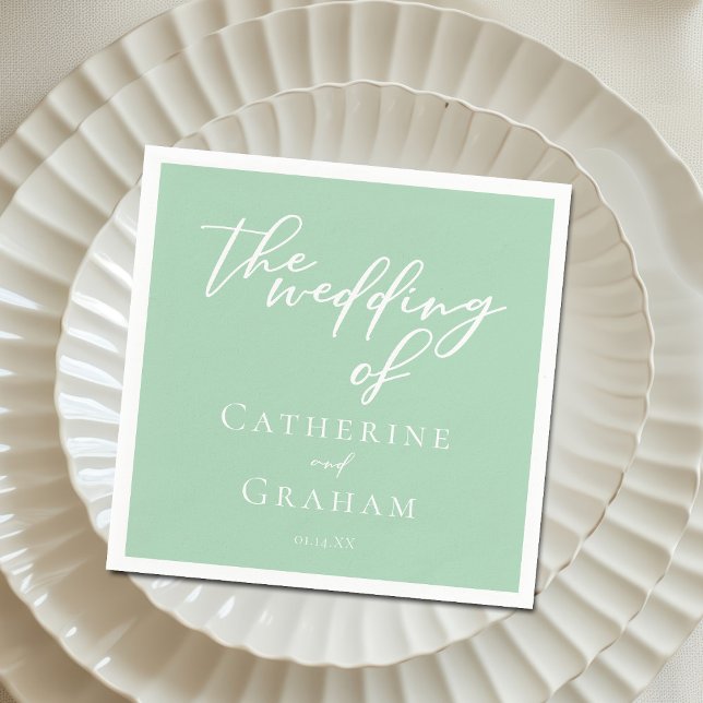 Chic Mint Green White Typography Wedding Napkin (Creator Uploaded)
