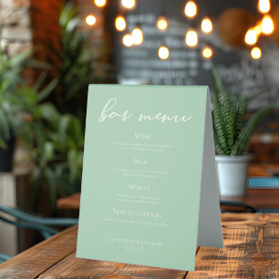 Chic Mint Green White Wedding Bar Menu