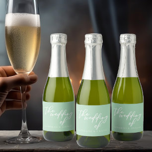 Chic Mint Green White Wedding Personalised Mini Sparkling Wine Label