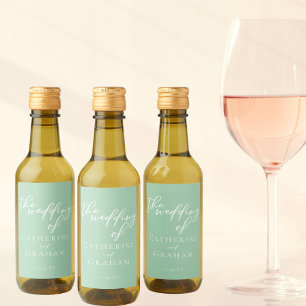 Chic Mint Green White Wedding Personalised Mini Wine Label