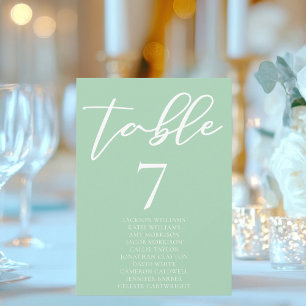 Chic Mint Green White Wedding Table Card w Names