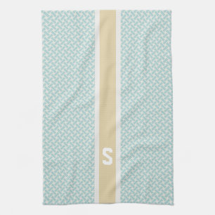 Chic mint herringbone geometric patterns monogram tea towel