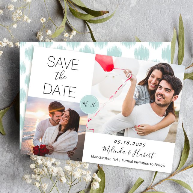 Chic Mint Monogram Wedding Photo Save The Date  (Creator Uploaded)