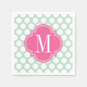 Chic Mint & Pink Big Dots Monogrammed Napkin