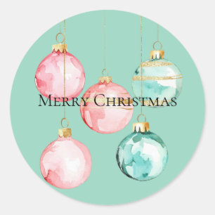 Chic Mint Pink Gold Christmas Ornaments Classic Round Sticker