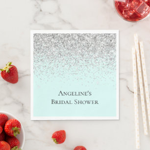 Chic Mint Silver Glitter Bridal Shower Napkin