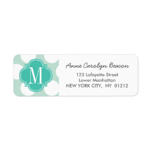 Chic Mint & Turquoise Big Dots Monogrammed Return Address Label