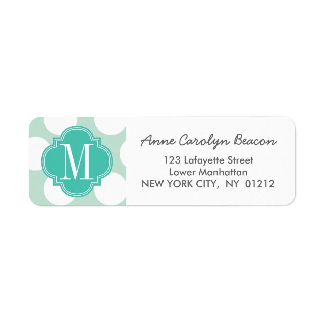 Chic Mint & Turquoise Big Dots Monogrammed Return Address Label (Front)