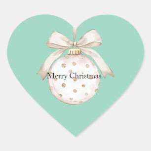 Chic Mint White Dots Bow Ornament Christmas Heart Sticker