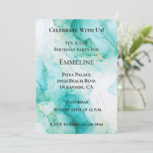 Chic Mint White Gold Birthday Invitation