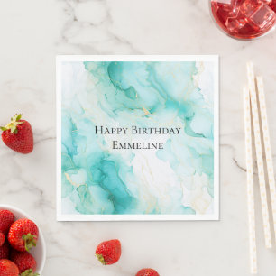 Chic Mint White Gold Birthday Napkin