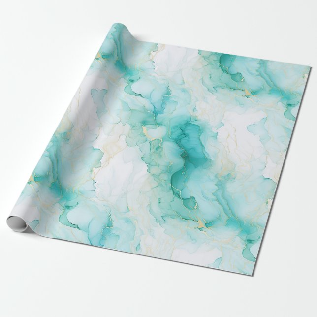 Chic Mint White Gold Birthday Wrapping Paper (Unrolled)