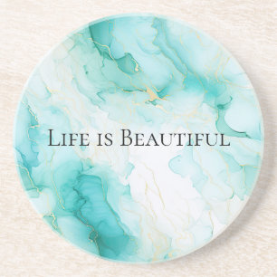 Chic Mint White Gold Bridal Shower Coaster