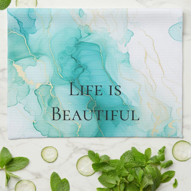 Chic Mint White Gold Bridal Shower Tea Towel (Folded)