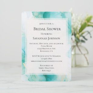 Chic Mint White Gold Marble Bridal Shower Invitation