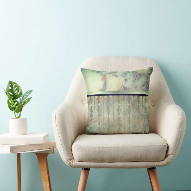 Chic Minty Green Marble Harlequin Cushion (Chair)