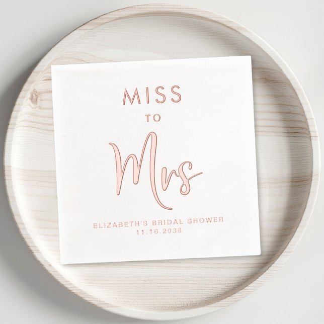 Chic Miss To Mrs Bridal Shower Rose Gold Foil Napkins (Elevate her bridal shower decor with these elegant "Miss to Mrs" rose gold foil napkins)