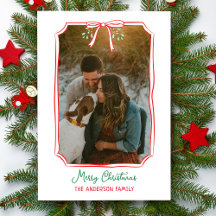 Chic Mistletoe & Bow Custom Family Photo Christmas