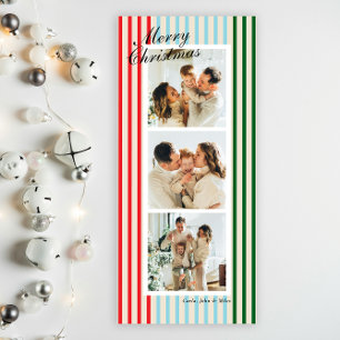 Chic Mixed Color Vertical Stripe 3 Photo Holiday