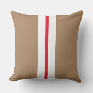 Chic Mocha Brown Bright Red White Racing Stripes Cushion