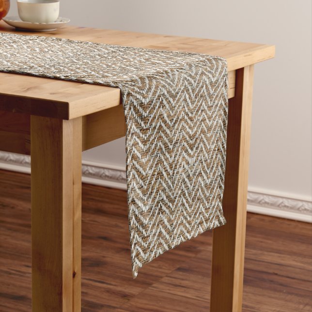 Chic mocha mousse cream chevron pattern long table runner (In Situ)