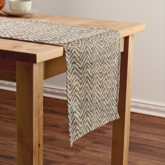 Chic mocha mousse cream chevron pattern medium table runner (In Situ)