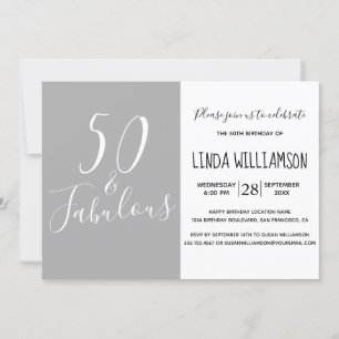 Chic Modern 50 Fabulous Grey 50th Birthday Invitation