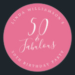 Chic Modern 50 Fabulous Hot Pink 50th Birthday Classic Round Sticker<br><div class="desc">Celebrate turning 50 in style with this modern hot pink 50th birthday design, a chic 50th birthday sticker or envelope seal you can simply personalise and send out for your fiftieth birthday party celebration or use for your party gifts. The words fifty and fabulous are set using elegant script calligraphy...</div>