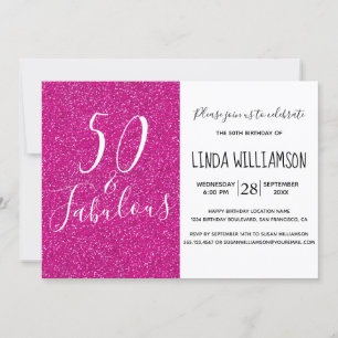 Chic Modern 50 Fabulous Pink Glitter 50th Birthday Invitation