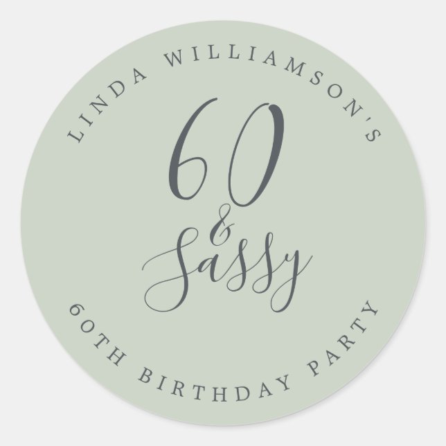 Chic Modern 60 Sassy Pastel Green 60th Birthday Classic Round Sticker (Front)
