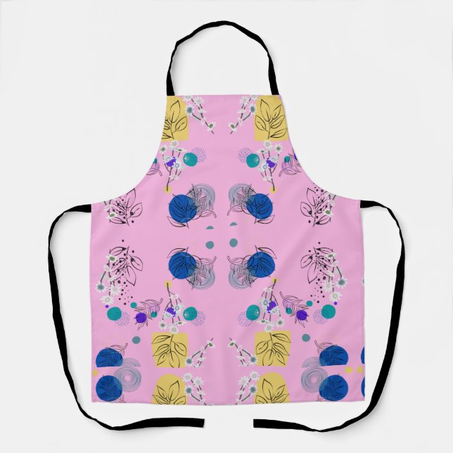 Chic Modern abstract flowers on pink Apron (Front)