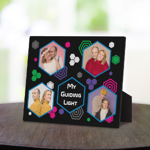 Chic Modern Abstract Hexagon Trendy Photo Collage Plaque