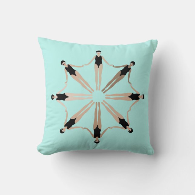 Chic Modern Artistic Synchronised Swimmers Blue Cushion (Front)