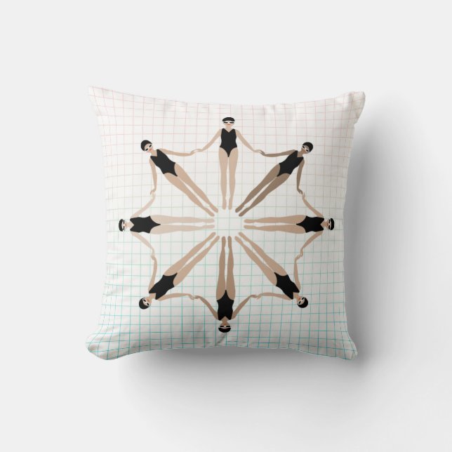 Chic Modern Artistic Synchronised Swimmers Grid Cushion (Front)