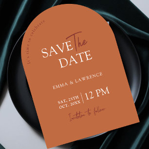 Chic modern autumn fall oranges wedding arch save the date
