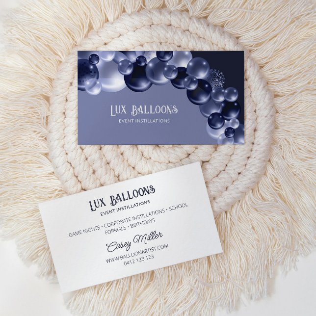 Chic Modern Balloon Artist Navy Blue Silver Business Card (Creator Uploaded)